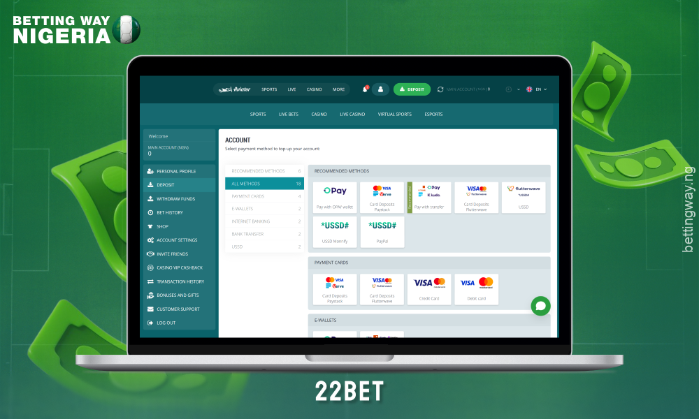22Bet in Nigeria supports PayPal deposits and offers a welcome bonus for sports betting