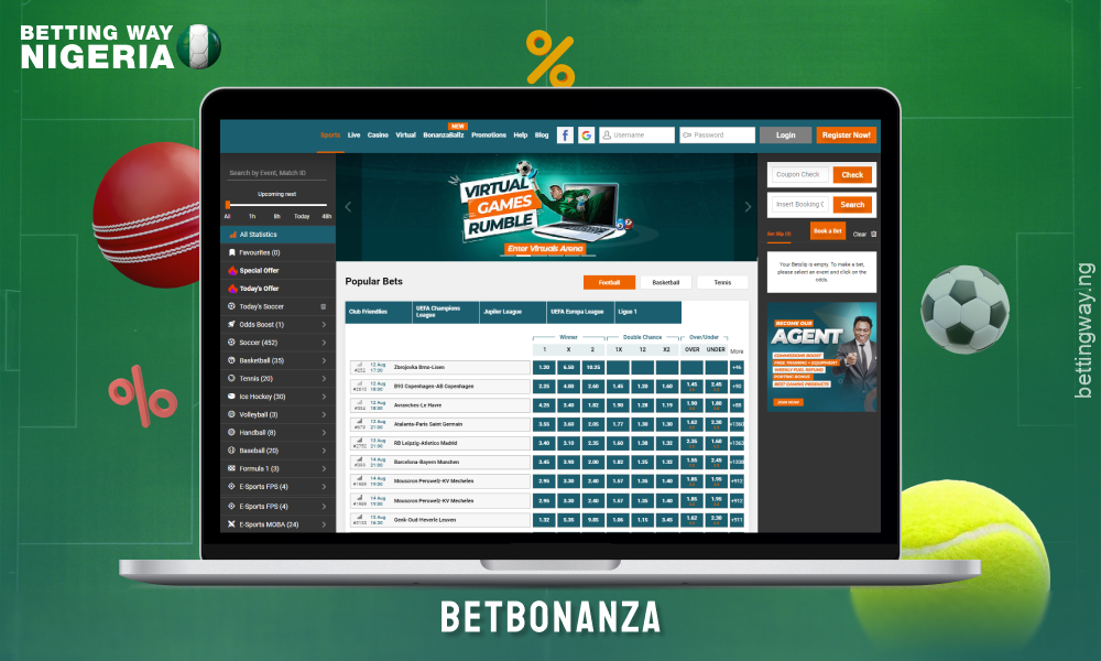 BetBonanza betting site offers Nigerian punters over 2,000 daily events and a wide range of sports markets and promotions