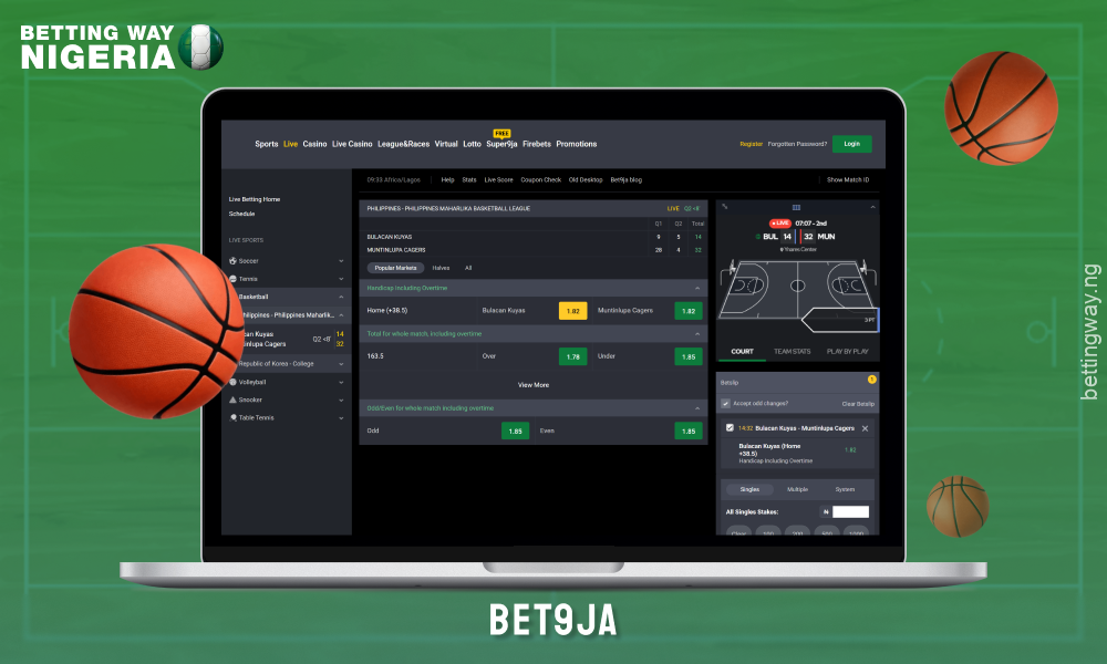 Bet9ja is the leading basketball betting site in Nigeria that offers betting on NBA, NCAA and European leagues with live betting options