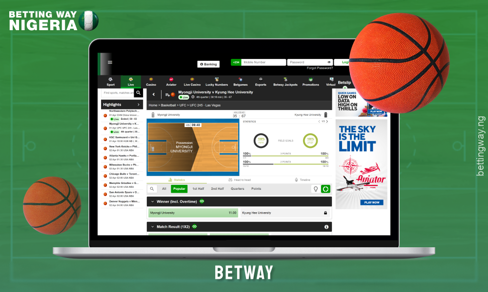 Betway is a popular bookmaker in Nigeria for basketball betting, offering betting on the NBA, European leagues and individual player statistics, with live betting available