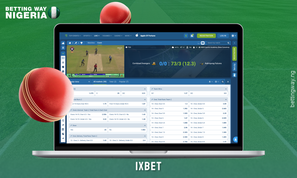 Bookmaker 1xBet in Nigeria offers cricket betting with competitive odds, live streaming and live betting via mobile app
