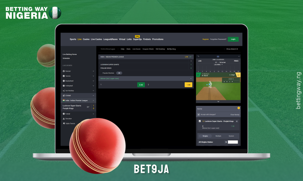 Bet9ja offers cricket betting in Nigeria with live streaming, live betting and a 100% welcome bonus