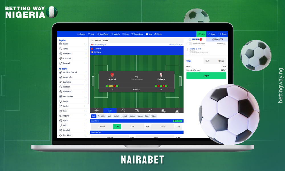 Nairabet in Nigeria offers football betting with the best odds, welcome bonus and the ability to bet from mobile devices