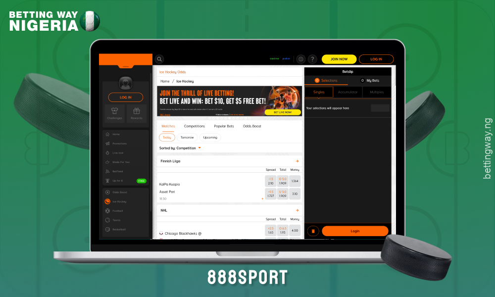 888Sport offers diverse ice hockey betting options with a bet-builder function, live stats, and smooth mobile app access in Nigeria