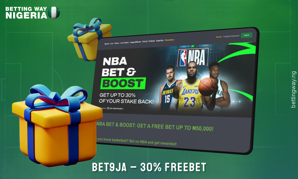 Betting site Bet9ja is offering punters in Nigeria 30% Freebet on bets