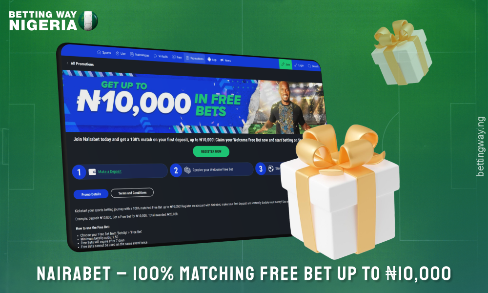 Nairabet in Nigeria offers 100% free bet on registration and deposit