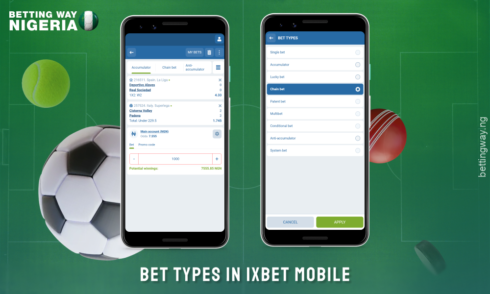 The 1xbet mobile app offers different types of bets, including singles, express bets and systems