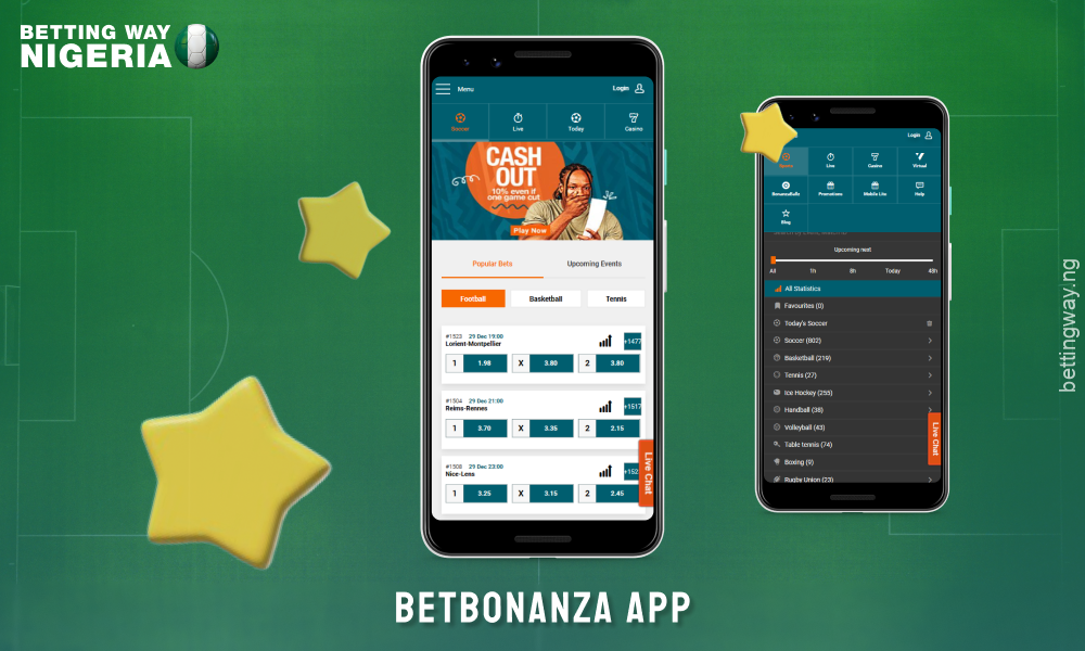 The BetBonanza app in Nigeria offers pre-match, live betting and over 600 sub-markets for a variety of sports