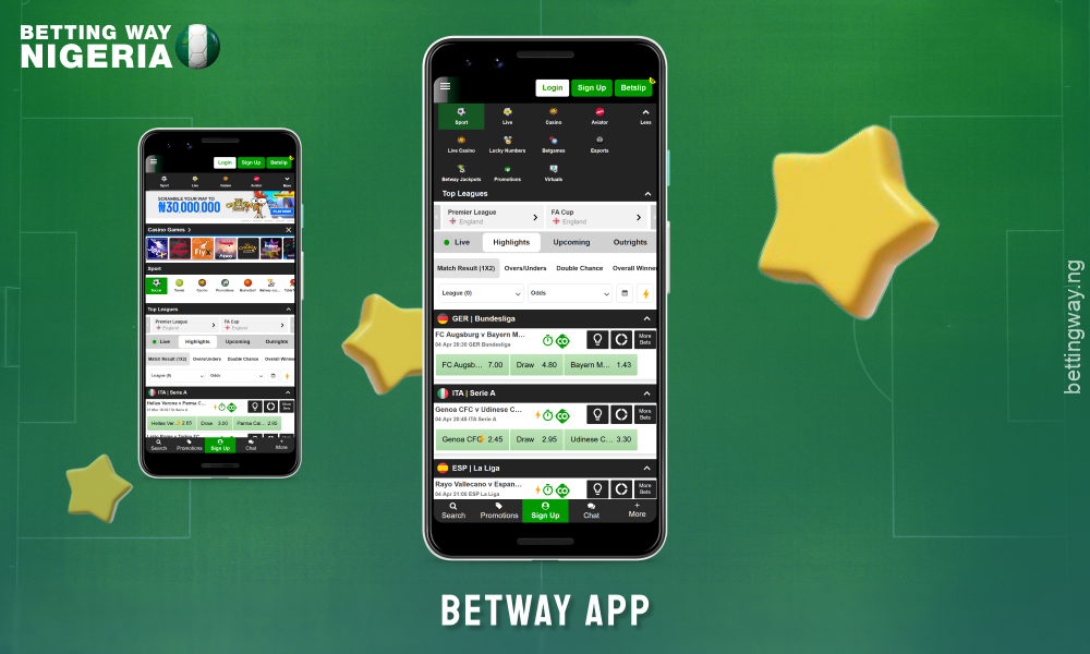 The Betway app in Nigeria offers live betting, live streaming, a user-friendly interface and payment via cards and e-wallets