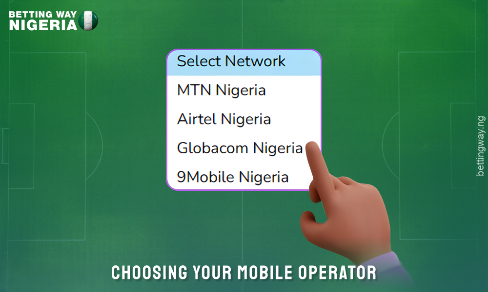 Select your mobile operator from the list to recharge via Airtime