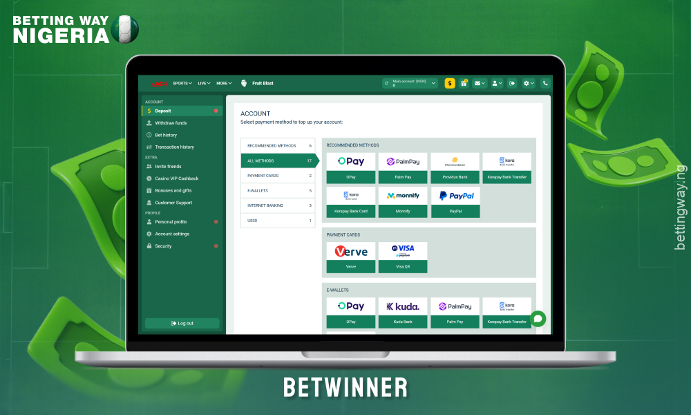 The Betwinner betting site offers a top-up method via Airtime for Nigerians