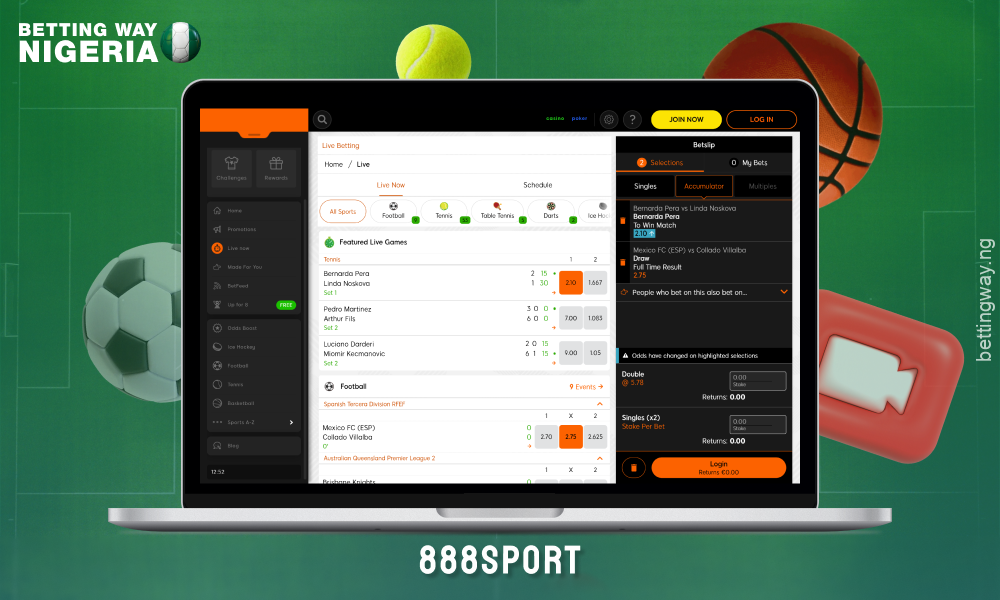 Betting site 888Sport offers punters in Nigeria convenient real-time betting with mobile access to popular sporting events