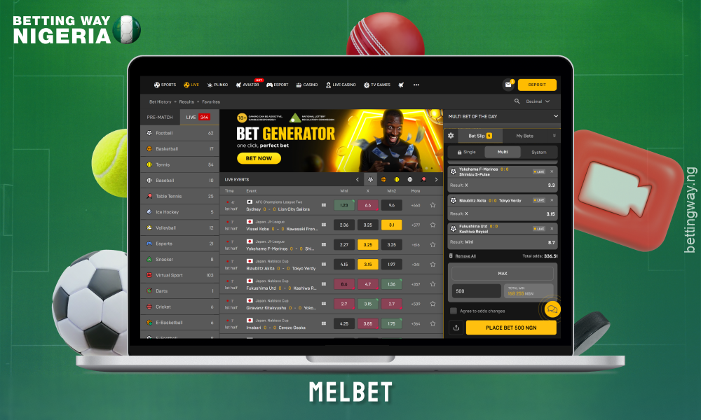 MelBet in Nigeria offers live betting and live streaming on over 1,000 matches daily