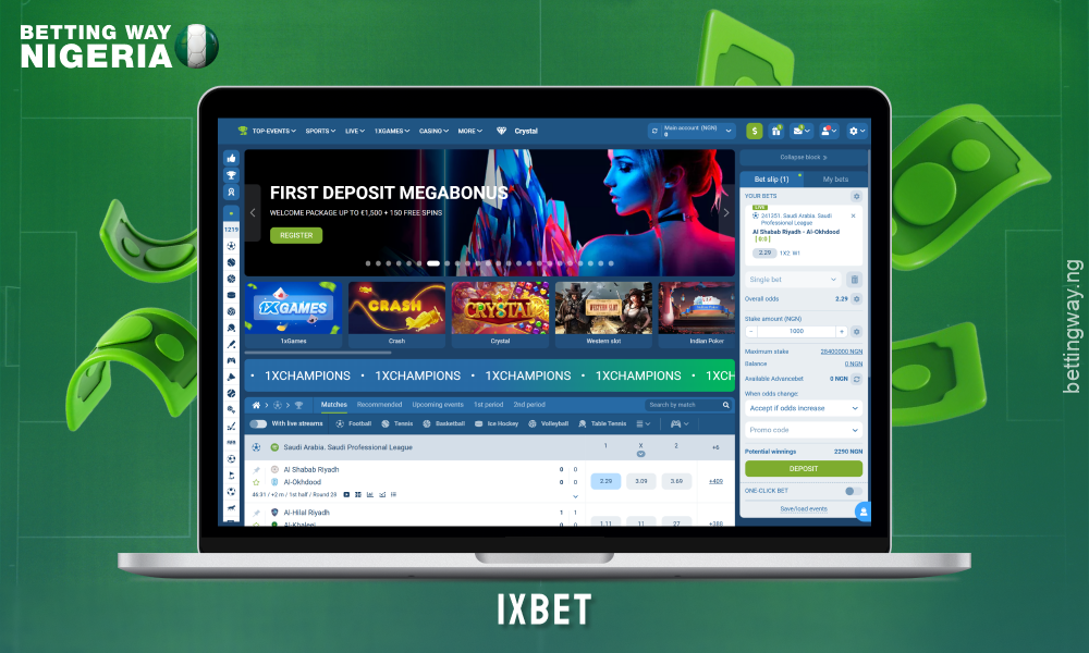 1xBet in Nigeria accepts deposits in dollars and offers over 1,500 matches per day with high odds and bonuses for new players