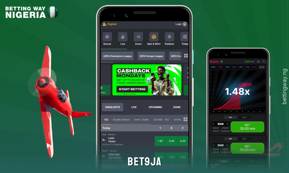 The Bet9ja app for Android and iOS offers access to over 3,000 sporting events and the Aviator game