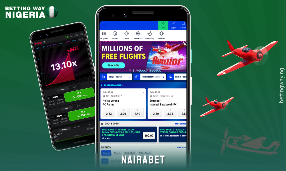 The Nairabet app with its simple interface allows you to play Aviator and offers over 25 sports to bet on