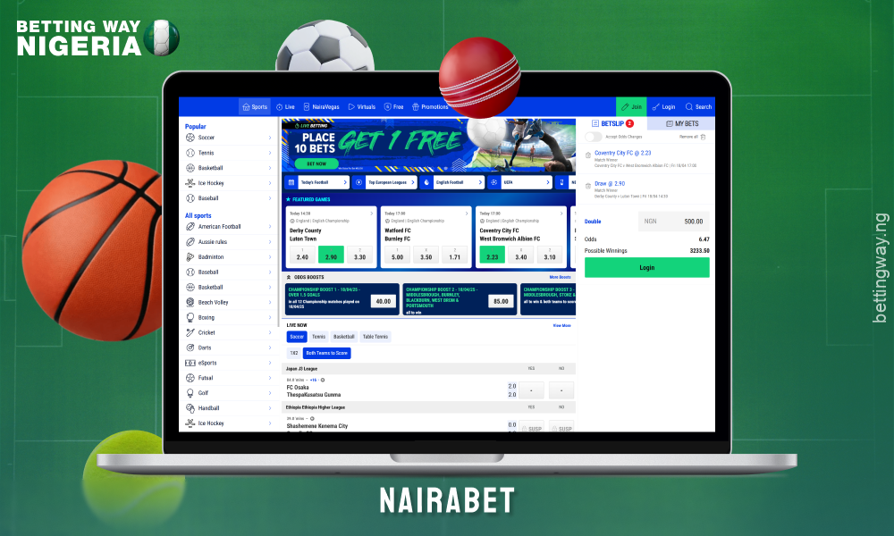 Bookmaker Nairabet offers over 1000 sporting events daily, including popular and non-traditional disciplines