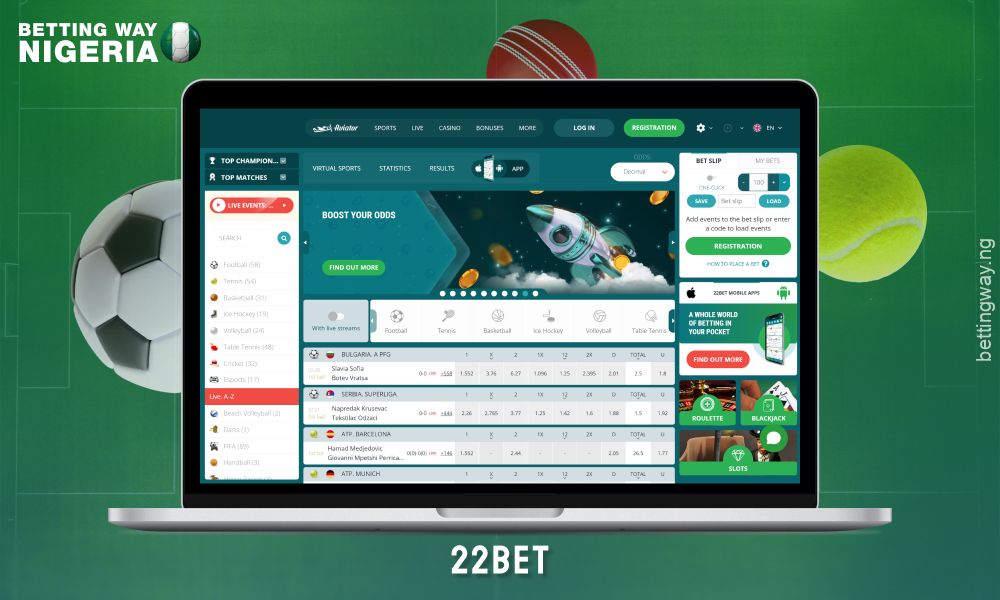 New bookmaker in Nigeria 22Bet with over 30 sports betting disciplines, generous bonus and fast payments