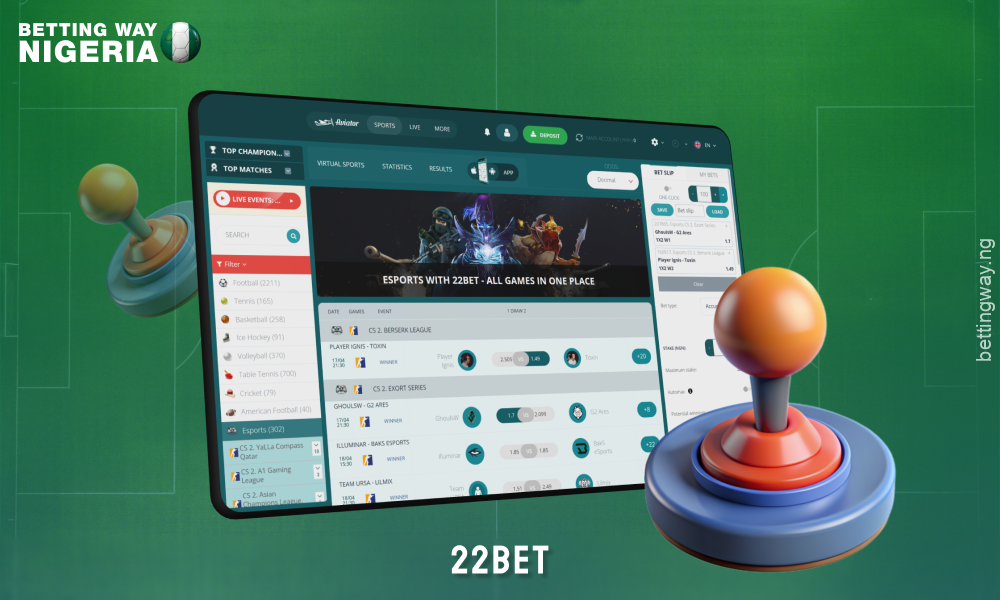 Nigeria betting site 22Bet offers betting on 250+ cyber sports tournaments, as well as convenient payment options and a welcome bonus
