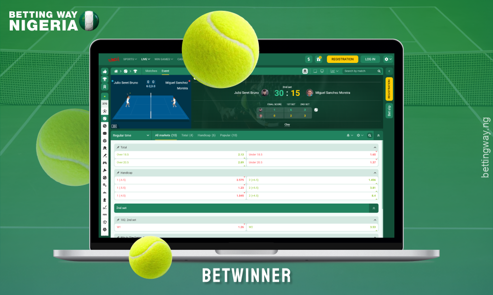 Betwinner offers a wide range of tennis betting options including statistics and live matches