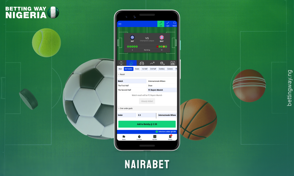 Bookmaker Nairabet offers a mobile app for Android and iOS with a handy bet builder
