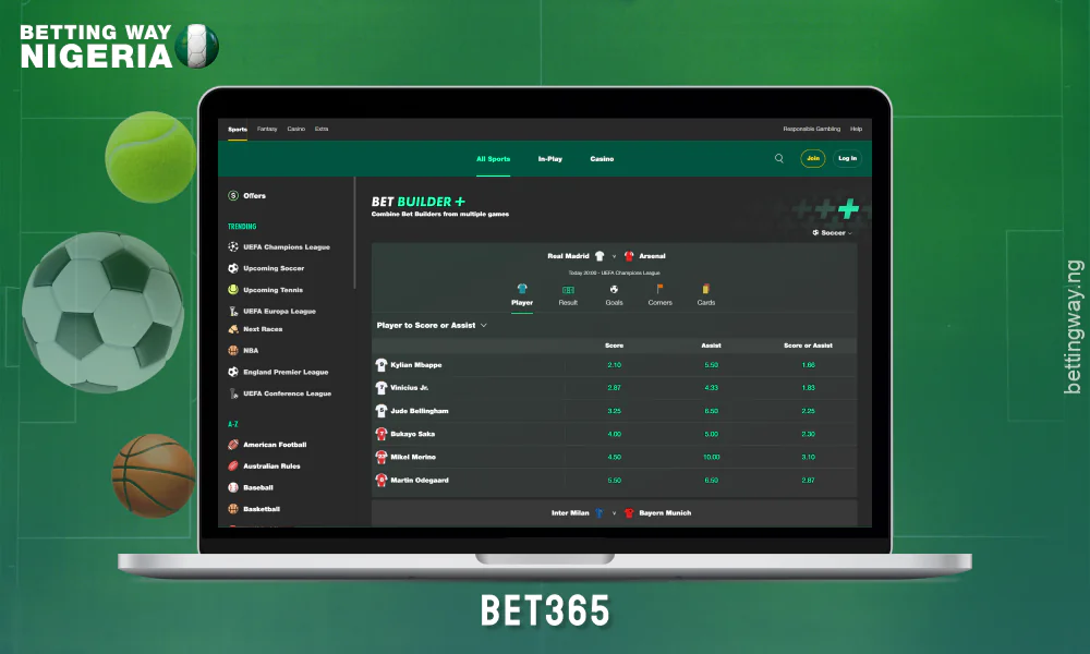 Bet365 offers a bet constructor and supports popular payment methods for users in Nigeria