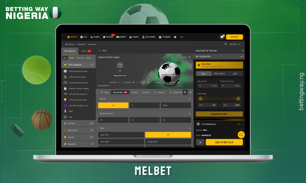 Bookmaker Melbet offers players in Nigeria a betting constructor, hundreds of events and bets with increased odds