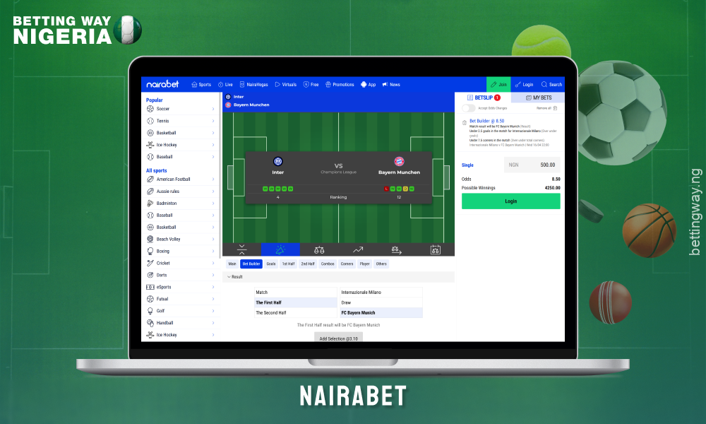 Nairabet offers a betting constructor and a 100% welcome bonus for newcomers