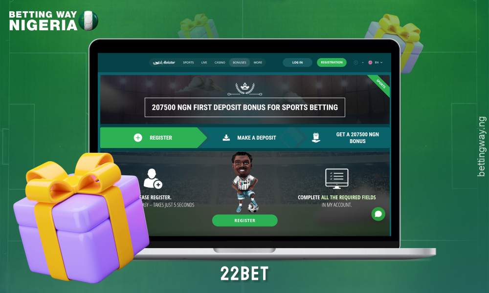 Nigeria bookmaker 22Bet is offering a 100% welcome bonus for new players