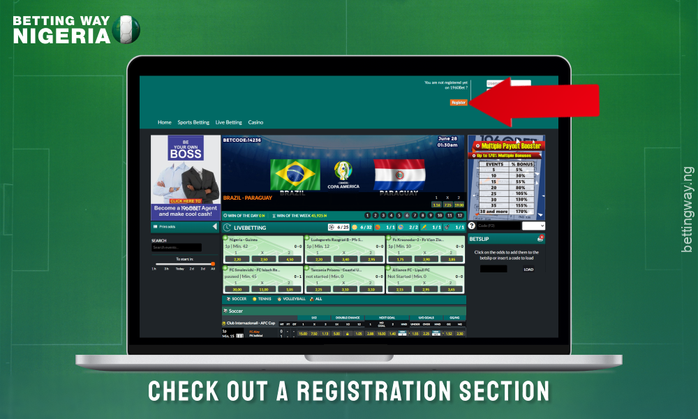 To create an account on 1960bet click on the Register button