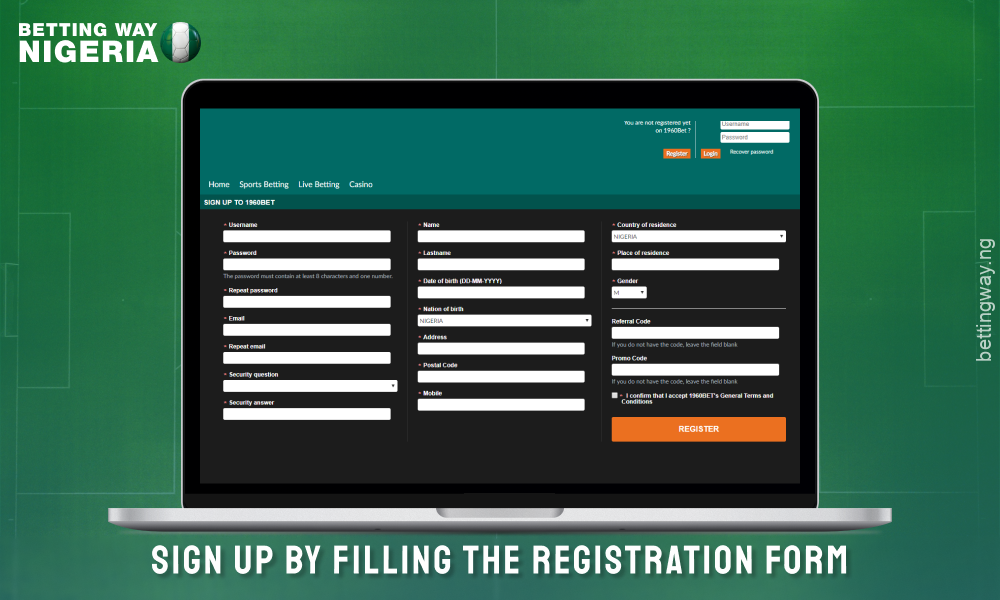 To create an account on 1960bet, fill out the registration form