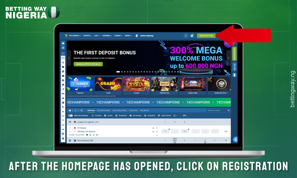 Click on the Register button to create a 1xbet account