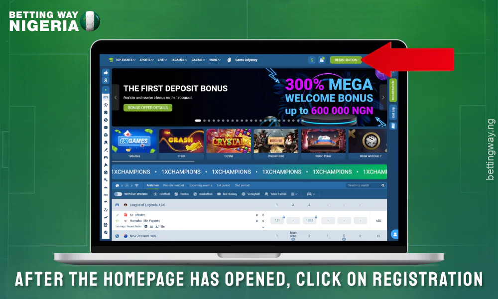 Click on the Register button to create a 1xbet account