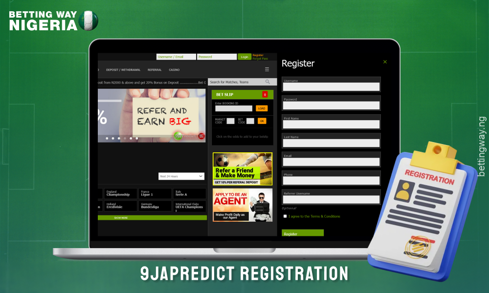 Signing up for 9japredict is easy you just need to fill out the form with your personal details, accept the terms and conditions and click Register