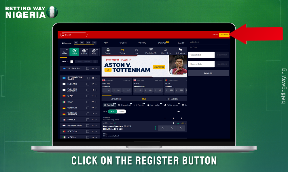 Click on the register button to create an account on Accessbet Nigeria