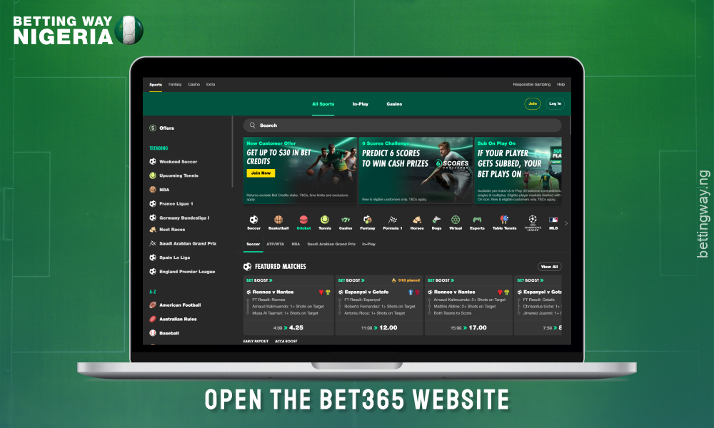 Go to bet365 Nigeria website to create an account
