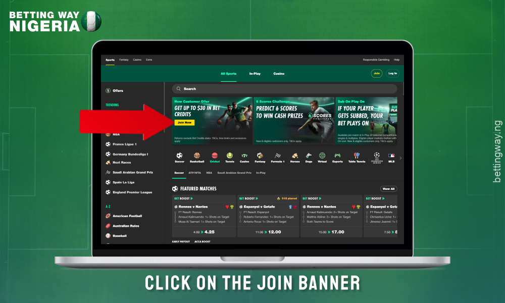 Click on the banner to create an account on bet365 Nigeria