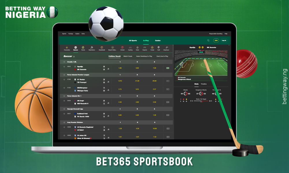Bet365 is one of the best bookmakers in Nigeria with a large selection of sports and a variety of bet types for a unique gaming experience