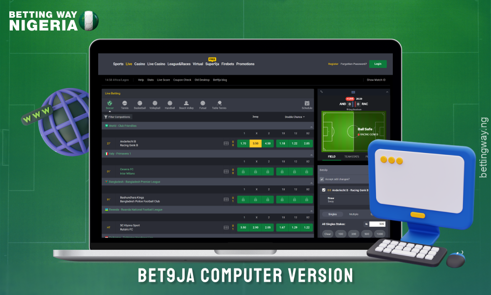 The computer version of Bet9ja is simple, modern and user-friendly for easy navigation of sports markets and betting