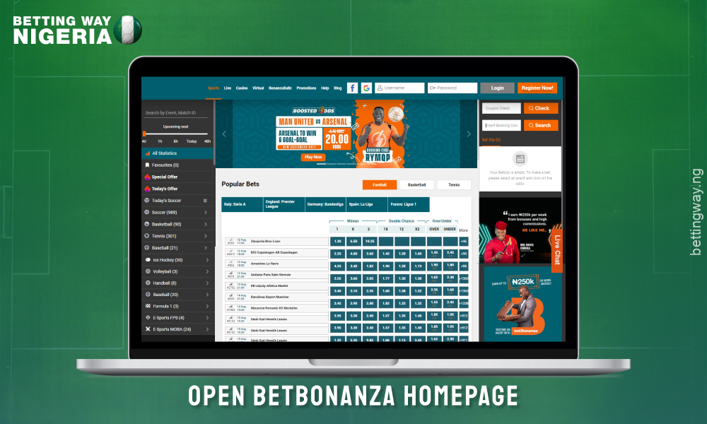 Open Betbonanza website to register