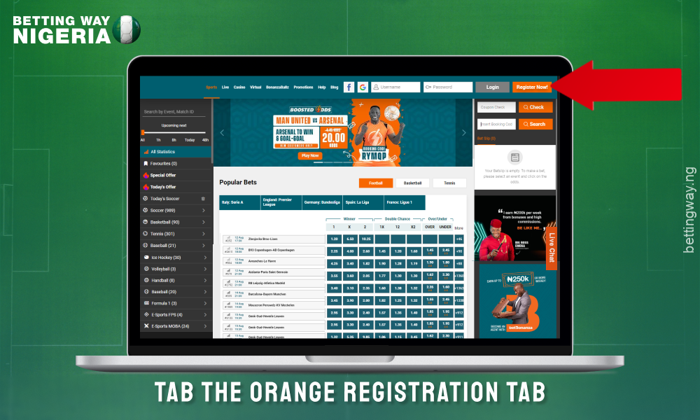 Click on the button to register on the Betbonanza website