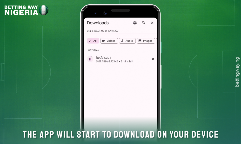 Wait for the betfair mobile app for Android to download, install it and start betting
