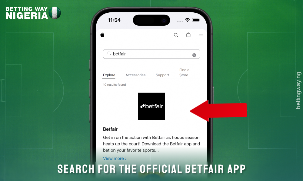 Find the betfair app in the app store