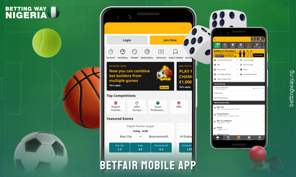 Betfair's mobile app for Android and iOS allows punters from Nigeria to place and monitor bets anywhere, including live betting