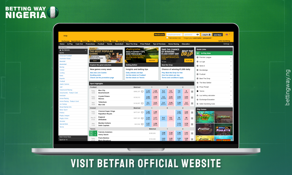 Go to betfair Nigeria website to create an account
