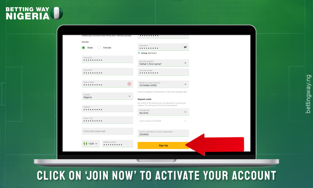 Complete your registration and activate your betfair Nigeria account