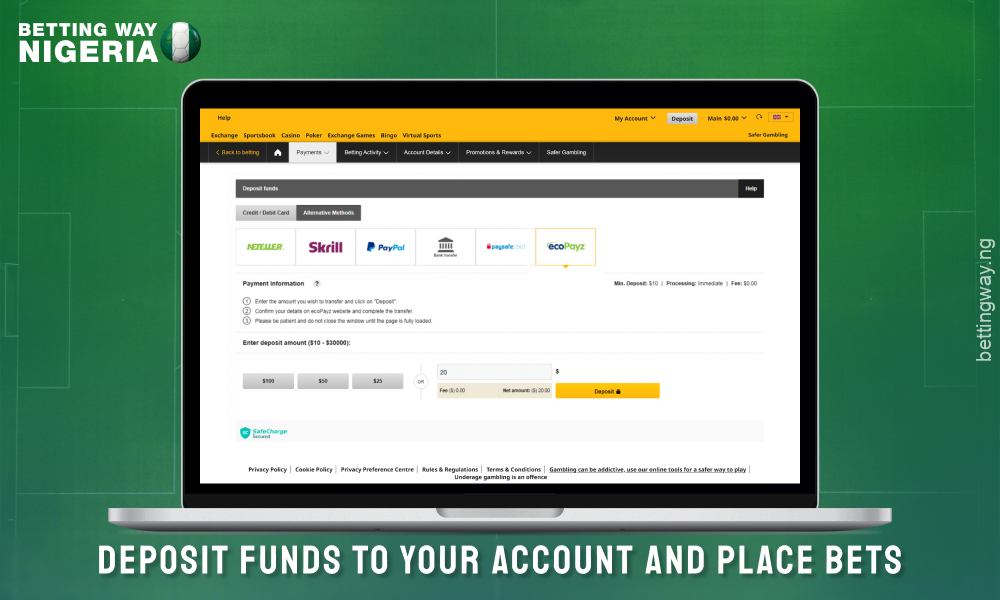 Fund your betfair Nigeria account to start betting on sports