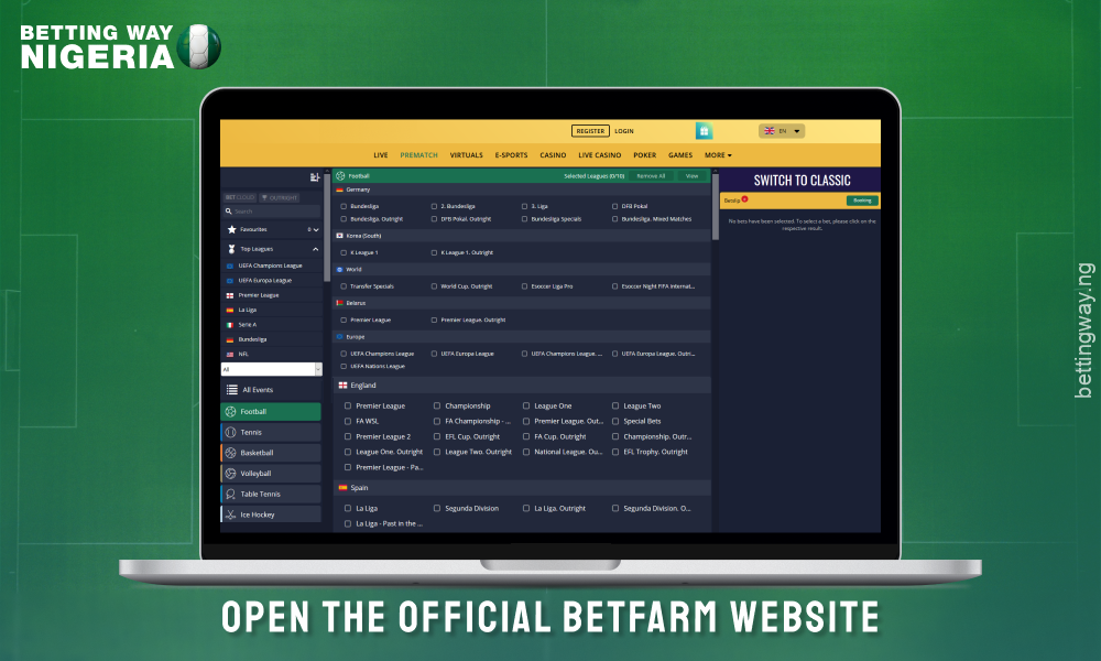 Visit the Betfarm website to create an account and start betting