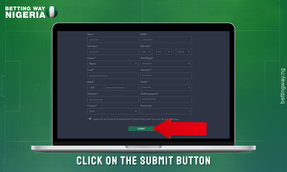 Submit the completed registration form to create an account at Betfarm Nigeria