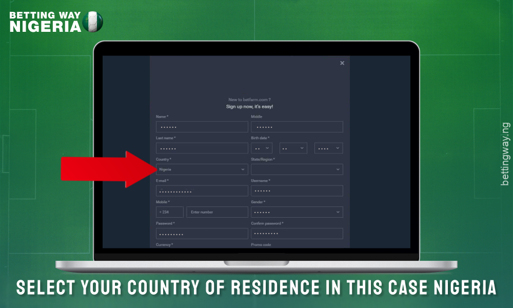 Select Nigeria as your country in the registration form